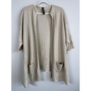 Marla Wynne Tan Boxy Cardigan Poncho Open Front w Pockets Size M/L Linen Blend